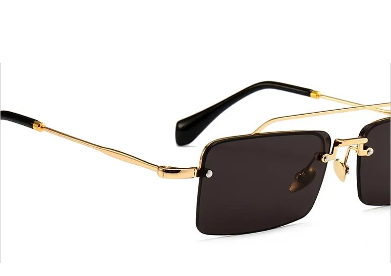 Unisex Gold Brown Red Retro Semi-Rimless Rectangle Metal Frame Sunglasses