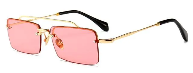 Unisex Gold Brown Red Retro Semi-Rimless Rectangle Metal Frame Sunglasses