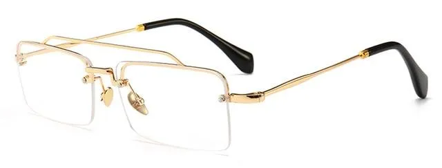 Unisex Gold Brown Red Retro Semi-Rimless Rectangle Metal Frame Sunglasses