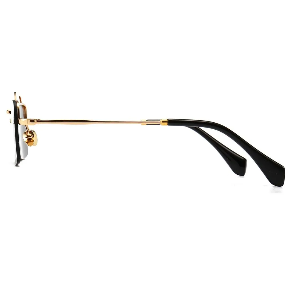 Unisex Gold Brown Red Retro Semi-Rimless Rectangle Metal Frame Sunglasses