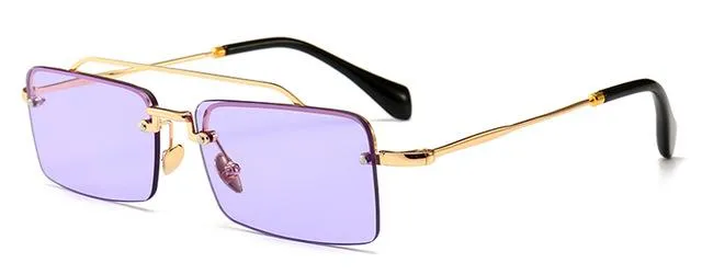 Unisex Gold Brown Red Retro Semi-Rimless Rectangle Metal Frame Sunglasses