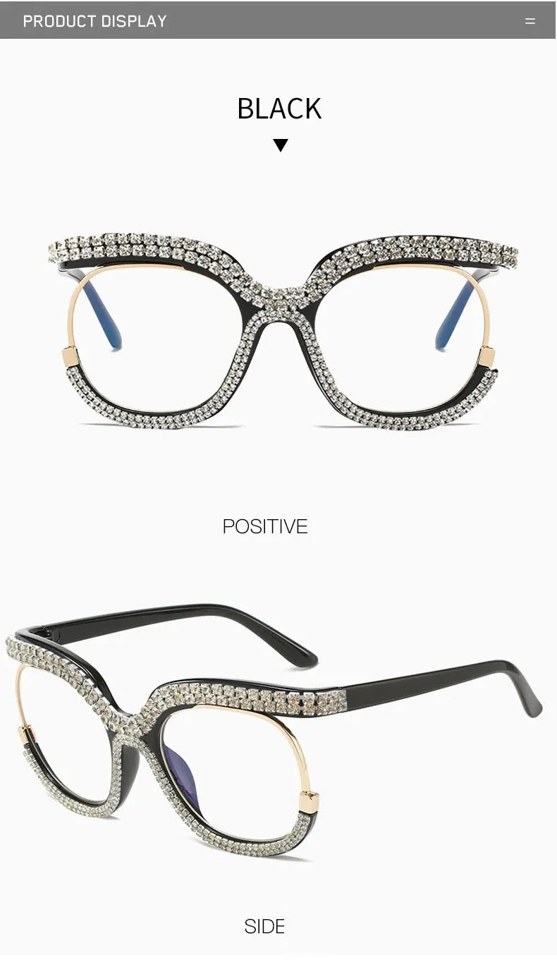 Unisex Luxury Oversized Rhinestone Bling Transparent Sunglasses
