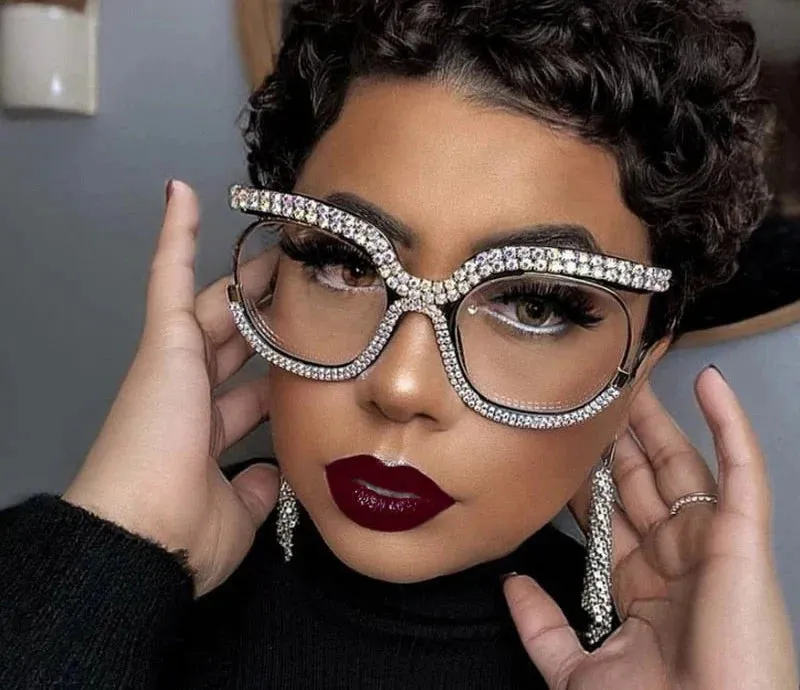 Unisex Luxury Oversized Rhinestone Bling Transparent Sunglasses