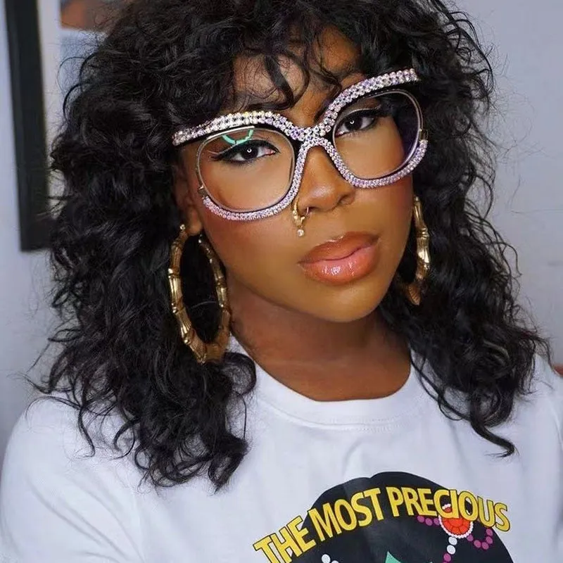 Unisex Luxury Oversized Rhinestone Bling Transparent Sunglasses