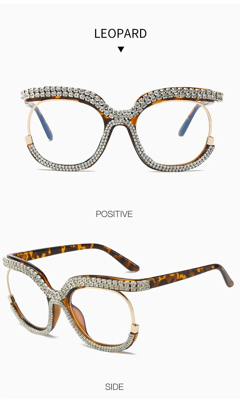 Unisex Luxury Oversized Rhinestone Bling Transparent Sunglasses