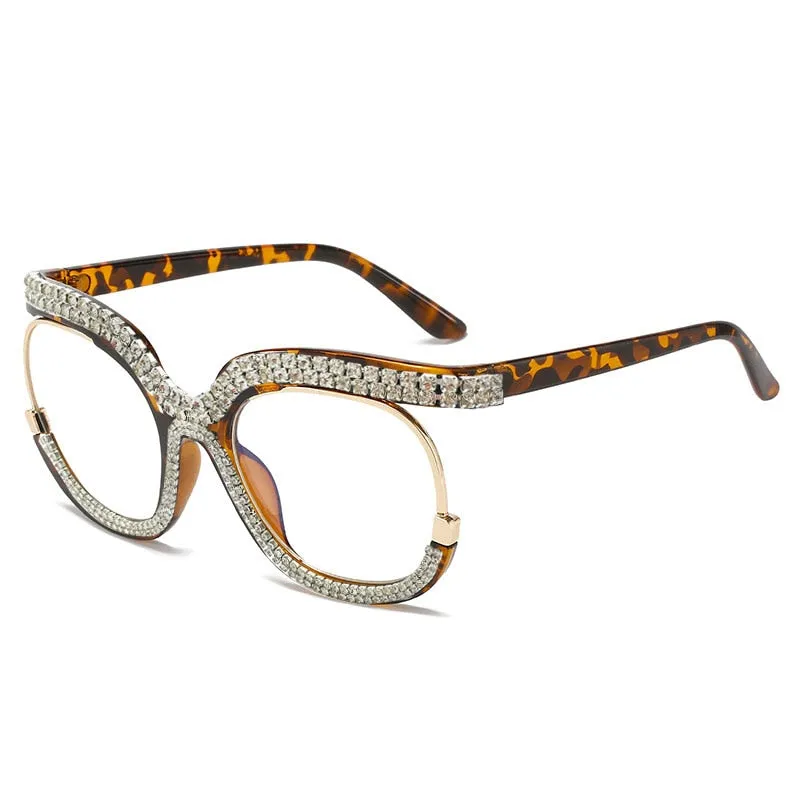 Unisex Luxury Oversized Rhinestone Bling Transparent Sunglasses