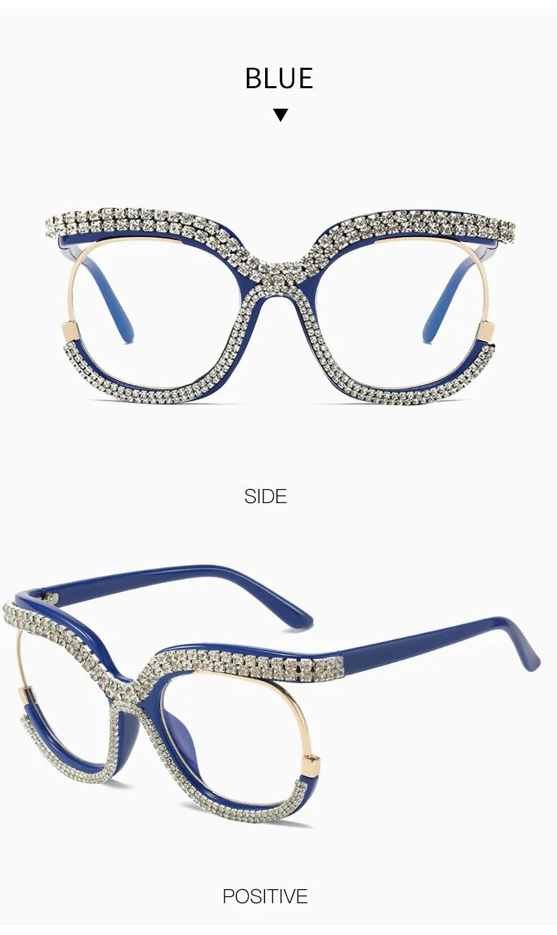 Unisex Luxury Oversized Rhinestone Bling Transparent Sunglasses