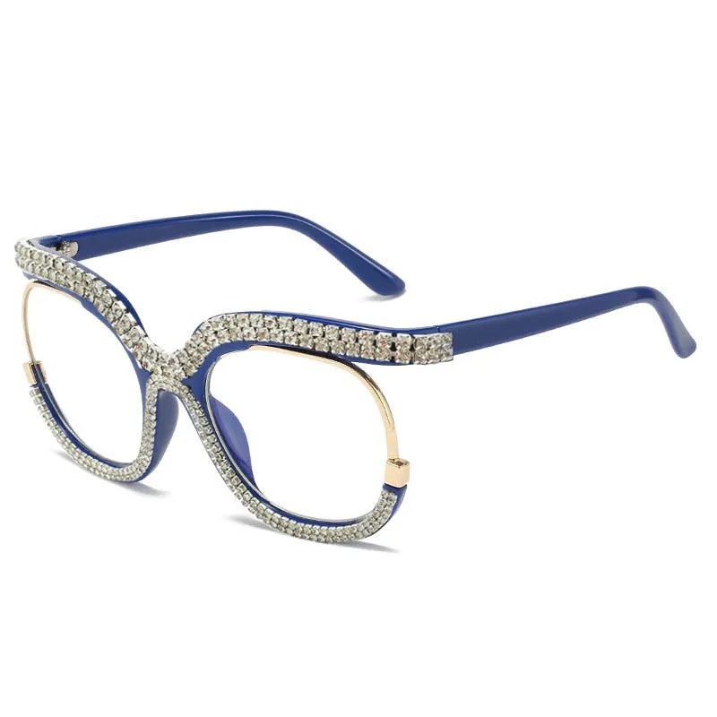 Unisex Luxury Oversized Rhinestone Bling Transparent Sunglasses