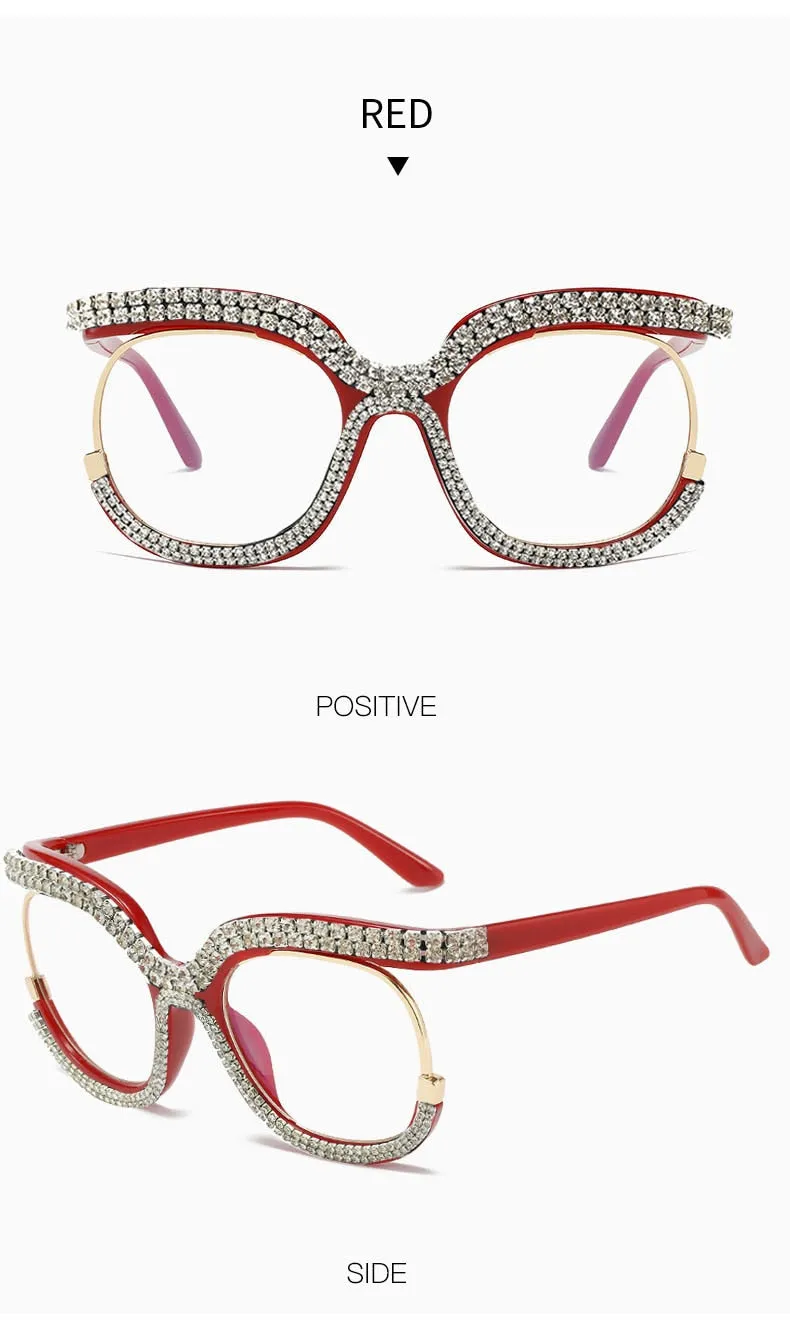 Unisex Luxury Oversized Rhinestone Bling Transparent Sunglasses