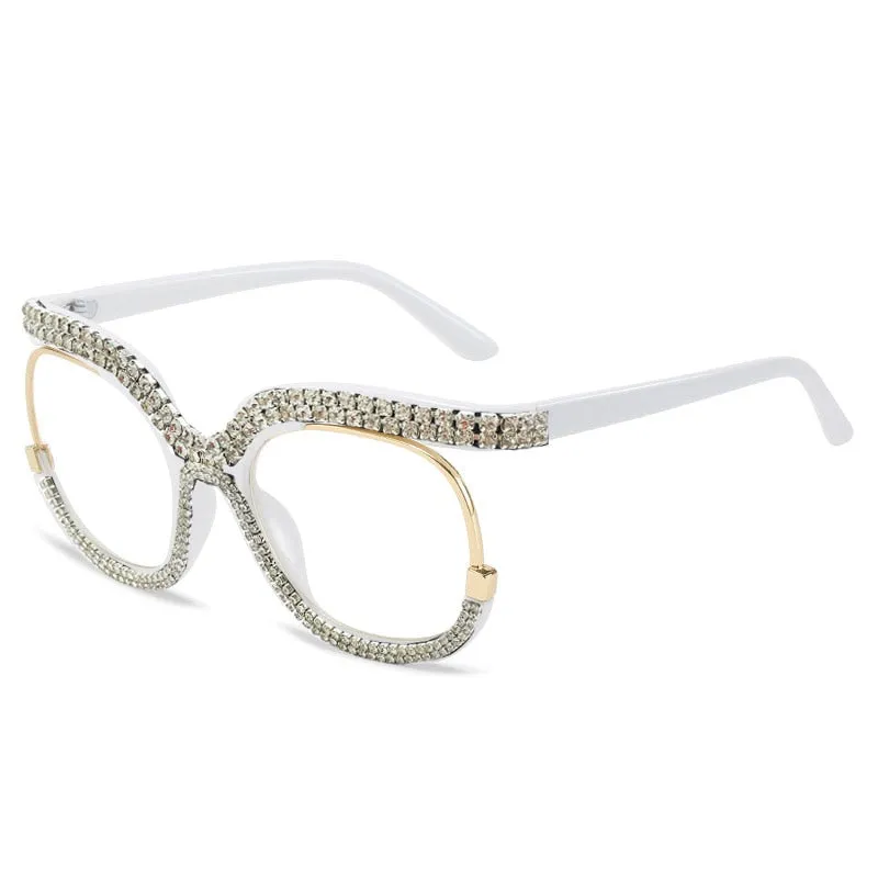 Unisex Luxury Oversized Rhinestone Bling Transparent Sunglasses
