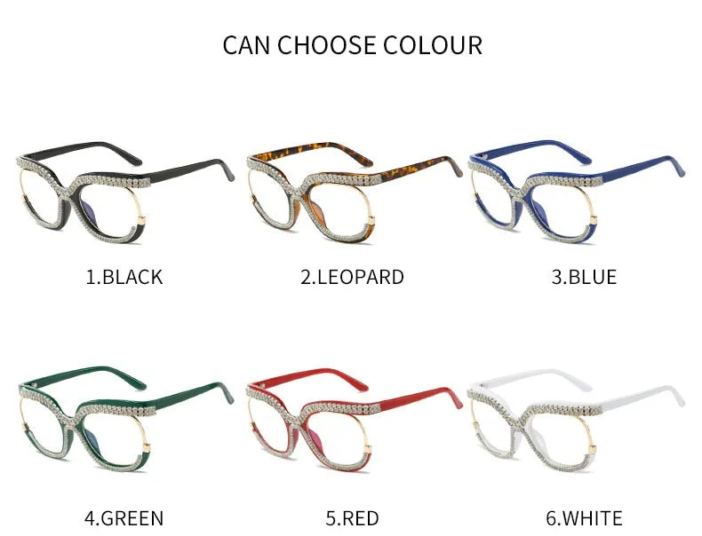 Unisex Luxury Oversized Rhinestone Bling Transparent Sunglasses