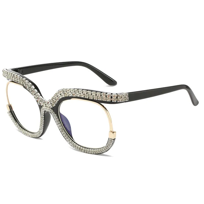 Unisex Luxury Oversized Rhinestone Bling Transparent Sunglasses