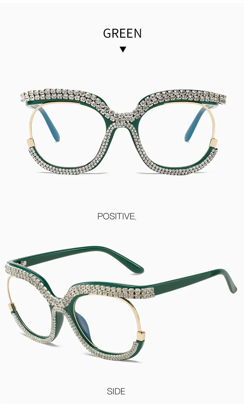 Unisex Luxury Oversized Rhinestone Bling Transparent Sunglasses