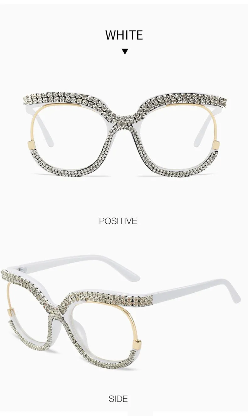 Unisex Luxury Oversized Rhinestone Bling Transparent Sunglasses