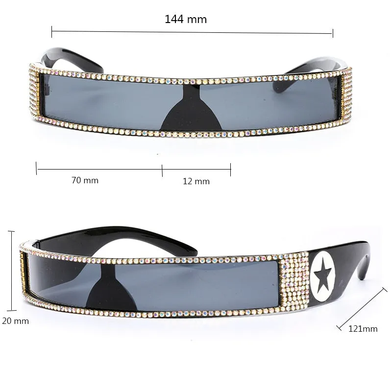 Unisex UV400 One Piece Steampunk Mirror Diamond Crystal Sunglasses
