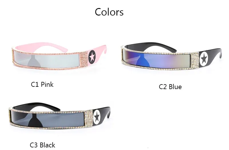 Unisex UV400 One Piece Steampunk Mirror Diamond Crystal Sunglasses