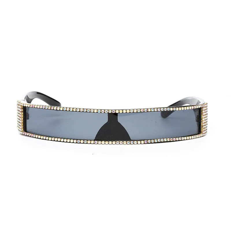 Unisex UV400 One Piece Steampunk Mirror Diamond Crystal Sunglasses