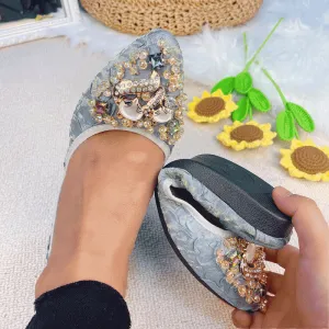 vanccy Rhinestone Flats Casual Comfort Dressy Flats For Wedding Fox Slippers CF301