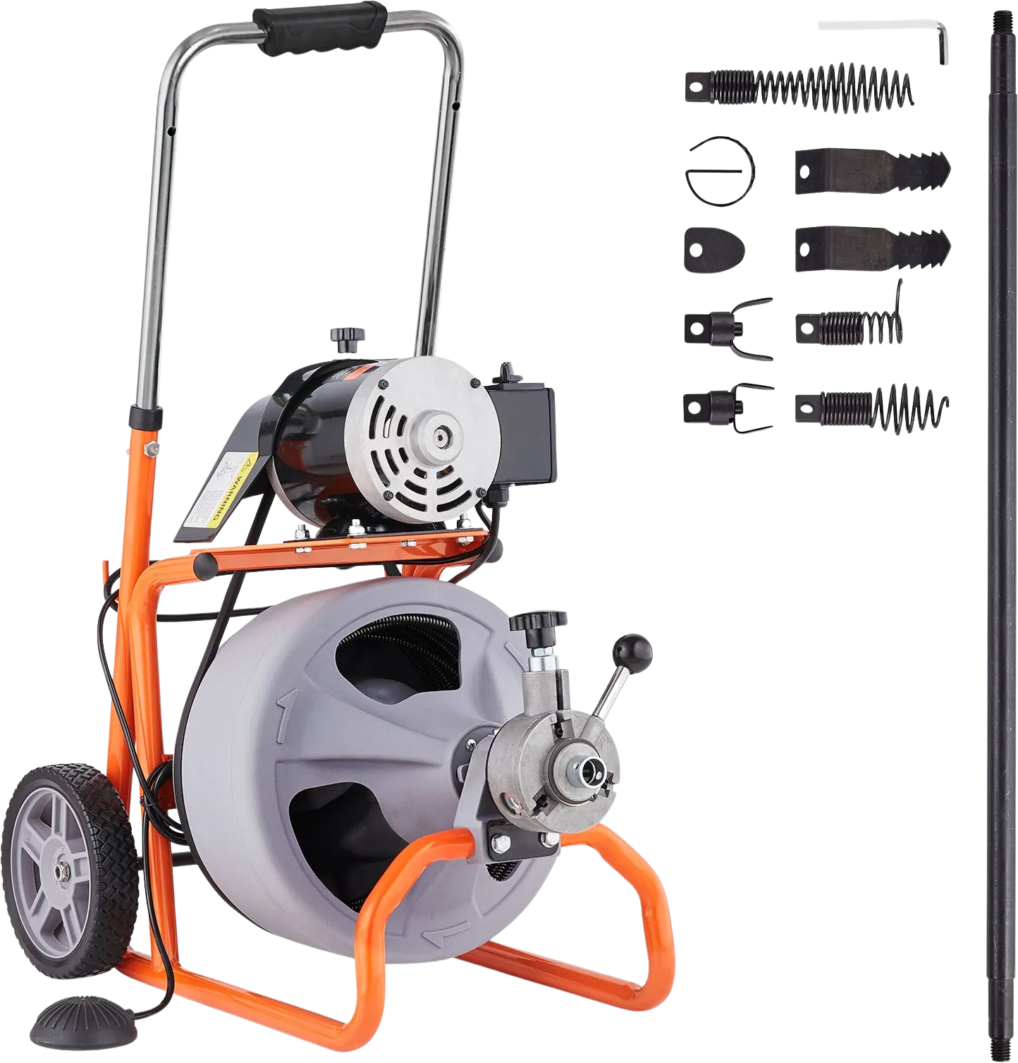 Vevor Drain Cleaner Machine 75' x 3/8" Sewer Snake Auto Feed Drain Auger with Wheels and 8 Cutters New