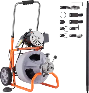 Vevor Drain Cleaner Machine 75' x 3/8" Sewer Snake Auto Feed Drain Auger with Wheels and 8 Cutters New