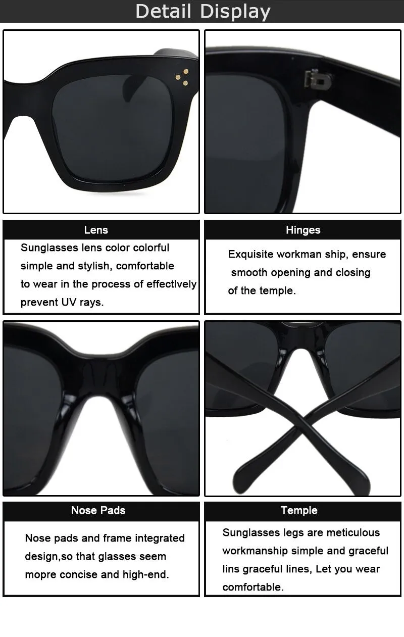 Vintage Fashion Big Square Frame Designer Gradient Sunglasses for Women