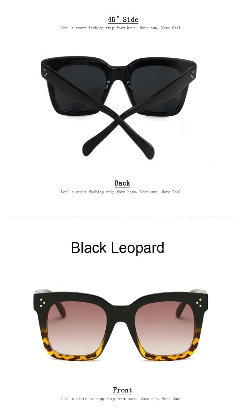 Vintage Fashion Big Square Frame Designer Gradient Sunglasses for Women