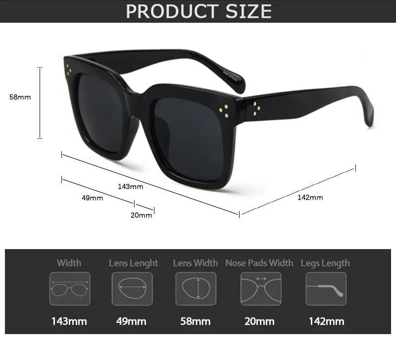 Vintage Fashion Big Square Frame Designer Gradient Sunglasses for Women