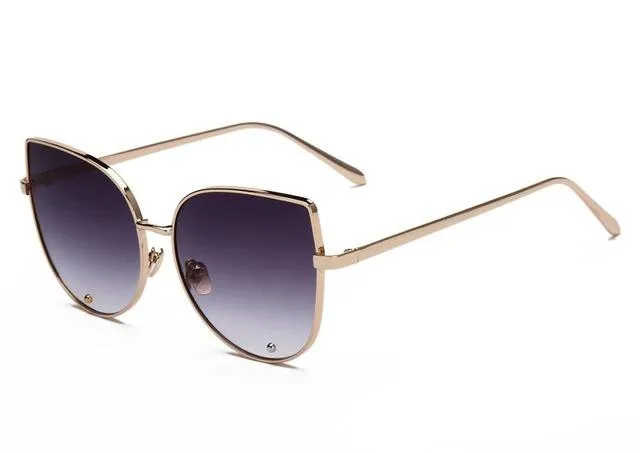 Vintage Fashion Metal Flat Frame Clear Lens Cat Eye Sunglasses for Women