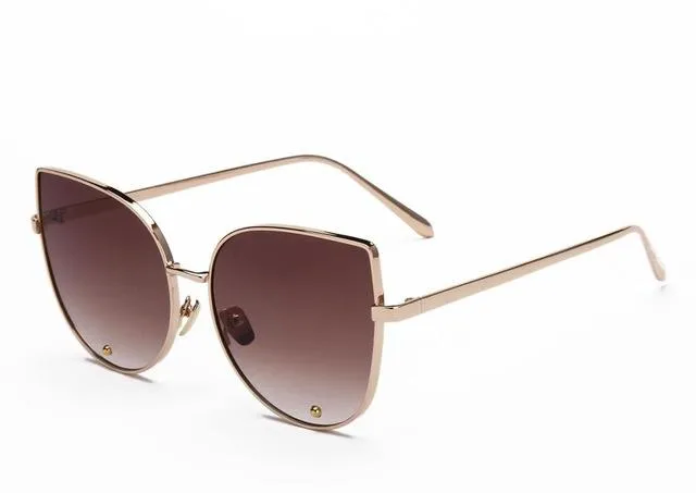 Vintage Fashion Metal Flat Frame Clear Lens Cat Eye Sunglasses for Women
