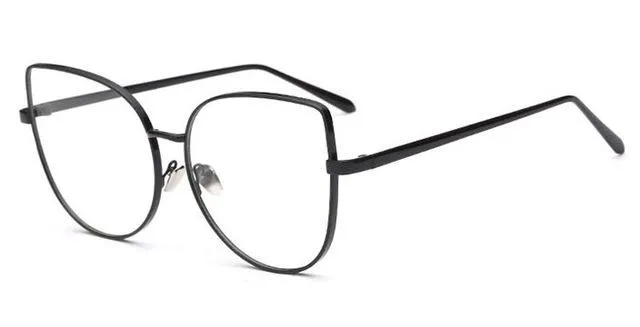 Vintage Fashion Metal Flat Frame Clear Lens Cat Eye Sunglasses for Women