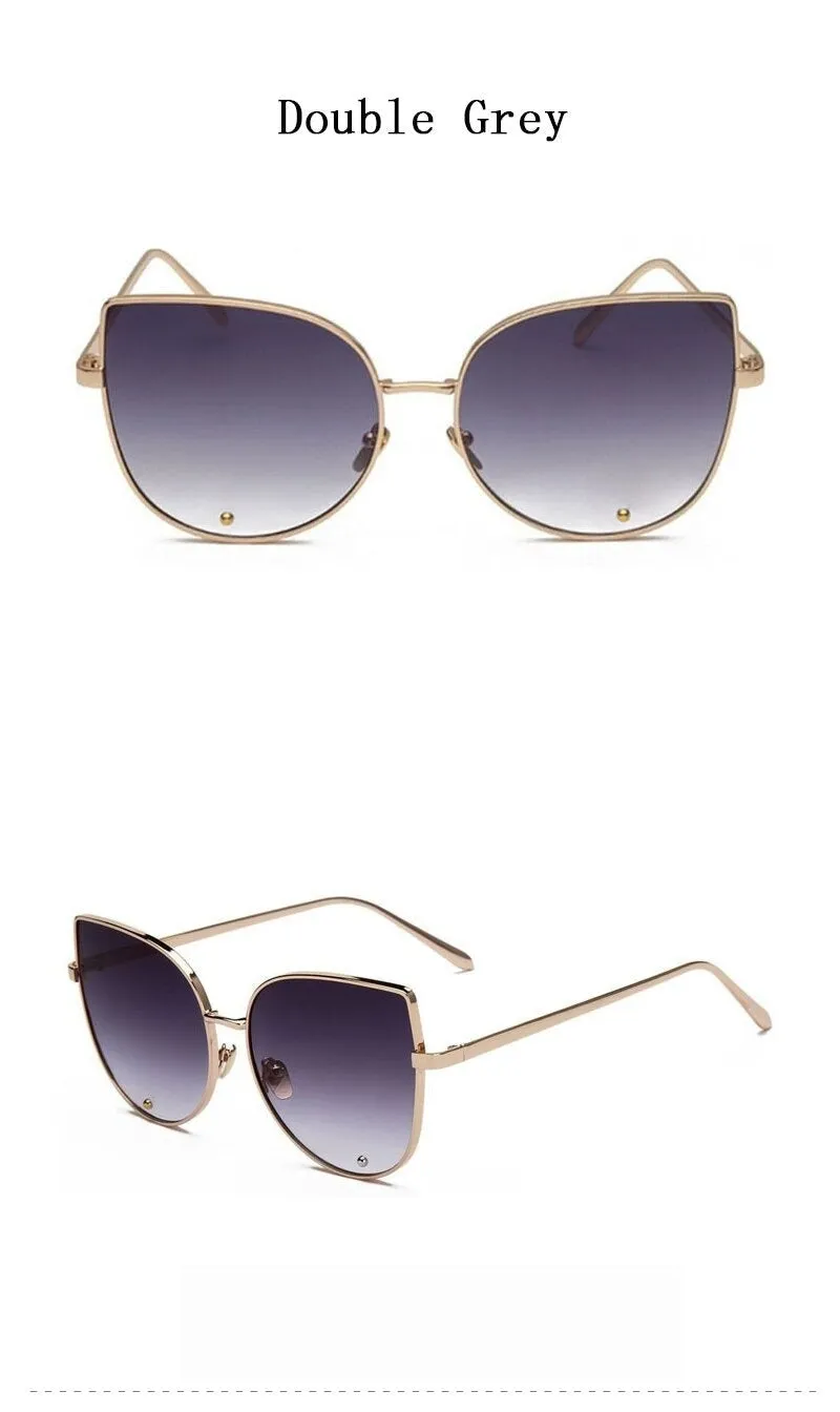 Vintage Fashion Metal Flat Frame Clear Lens Cat Eye Sunglasses for Women