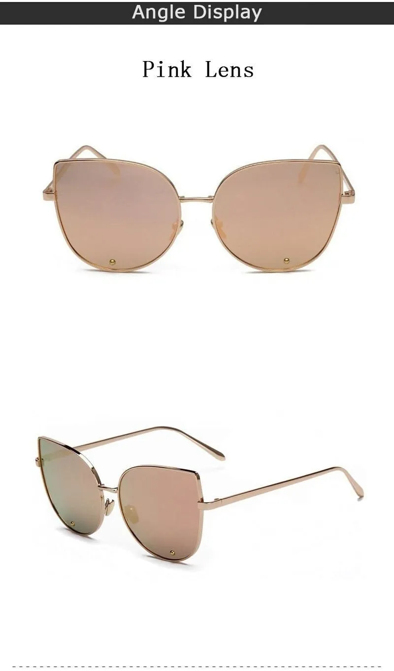 Vintage Fashion Metal Flat Frame Clear Lens Cat Eye Sunglasses for Women