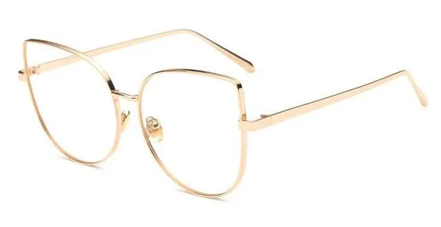 Vintage Fashion Metal Flat Frame Clear Lens Cat Eye Sunglasses for Women