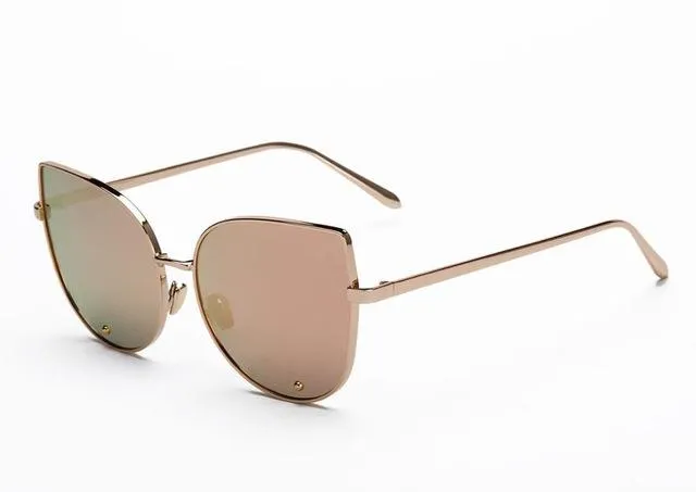 Vintage Fashion Metal Flat Frame Clear Lens Cat Eye Sunglasses for Women