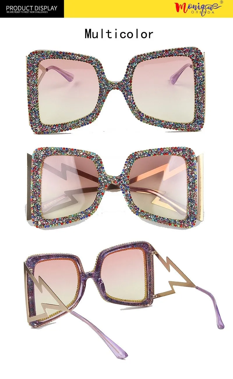 Vintage Women's Bling Stones Big Wide Temple Oversize Sunglasses