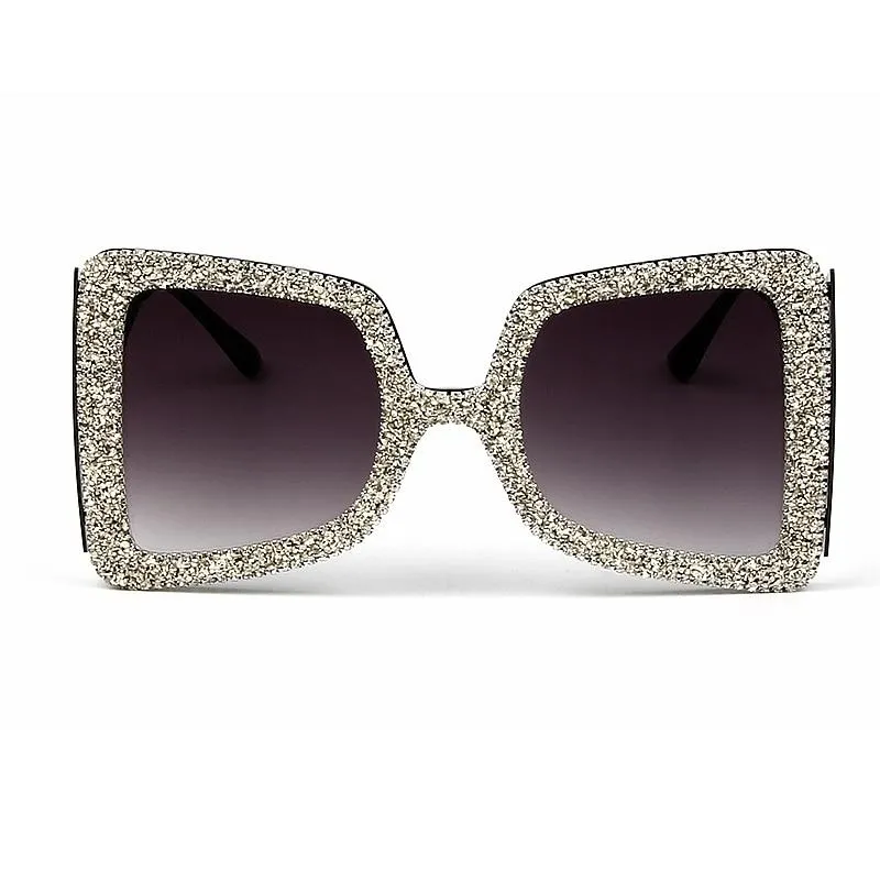 Vintage Women's Bling Stones Big Wide Temple Oversize Sunglasses