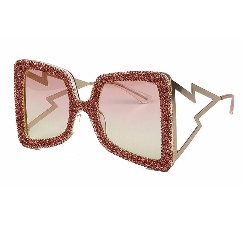 Vintage Women's Bling Stones Big Wide Temple Oversize Sunglasses