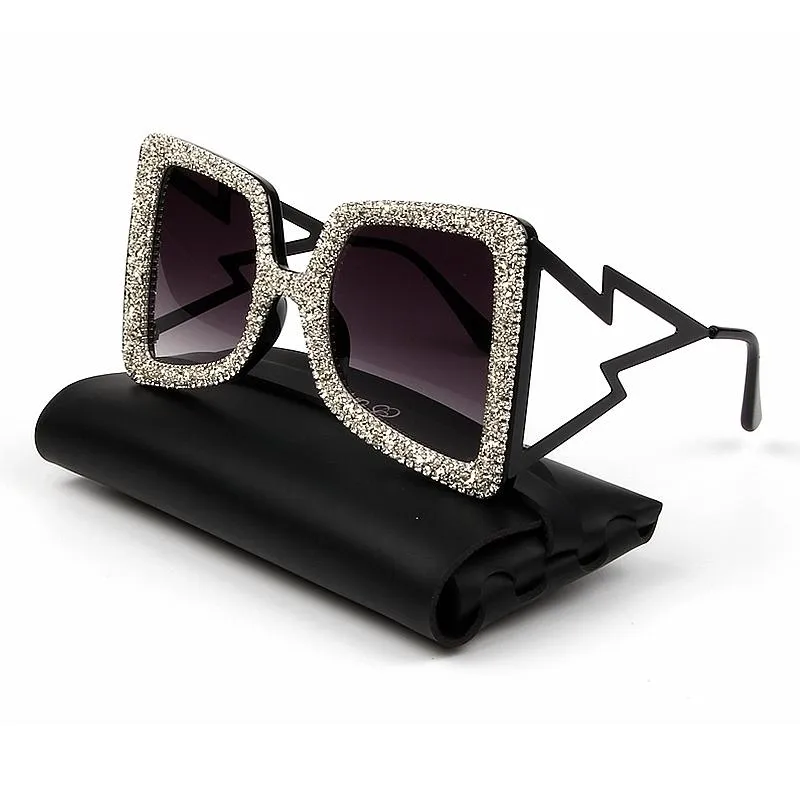Vintage Women's Bling Stones Big Wide Temple Oversize Sunglasses