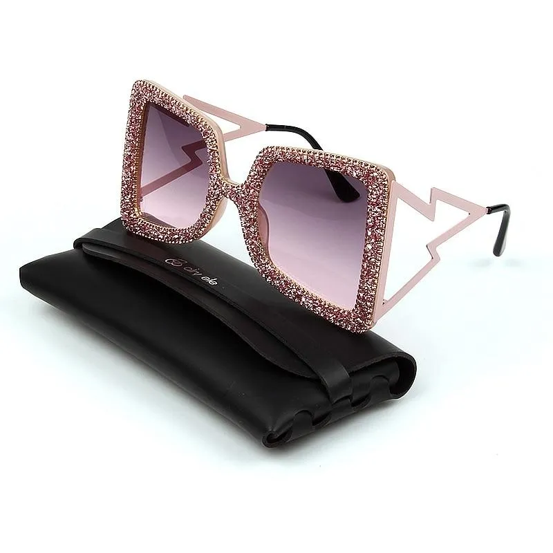 Vintage Women's Bling Stones Big Wide Temple Oversize Sunglasses