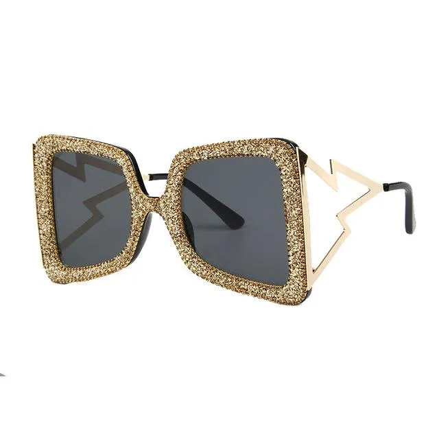 Vintage Women's Bling Stones Big Wide Temple Oversize Sunglasses