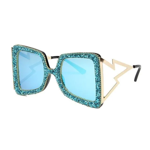 Vintage Women's Bling Stones Big Wide Temple Oversize Sunglasses