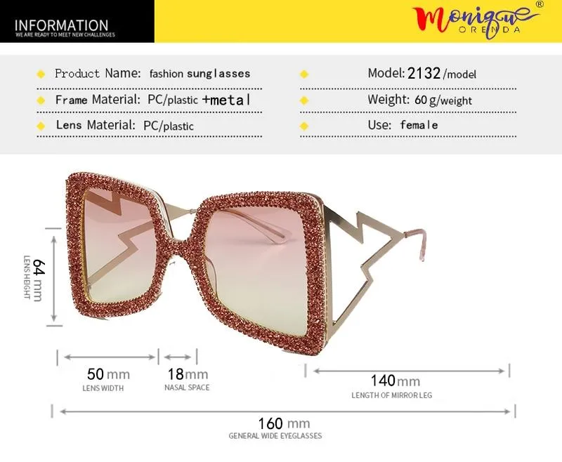 Vintage Women's Bling Stones Big Wide Temple Oversize Sunglasses