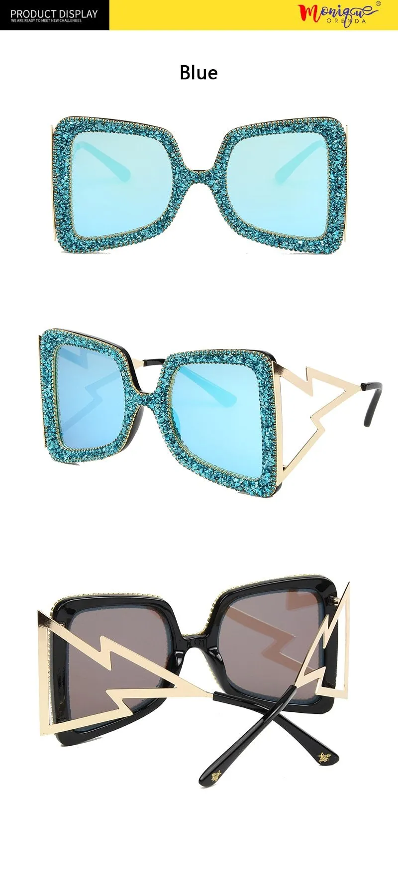 Vintage Women's Bling Stones Big Wide Temple Oversize Sunglasses