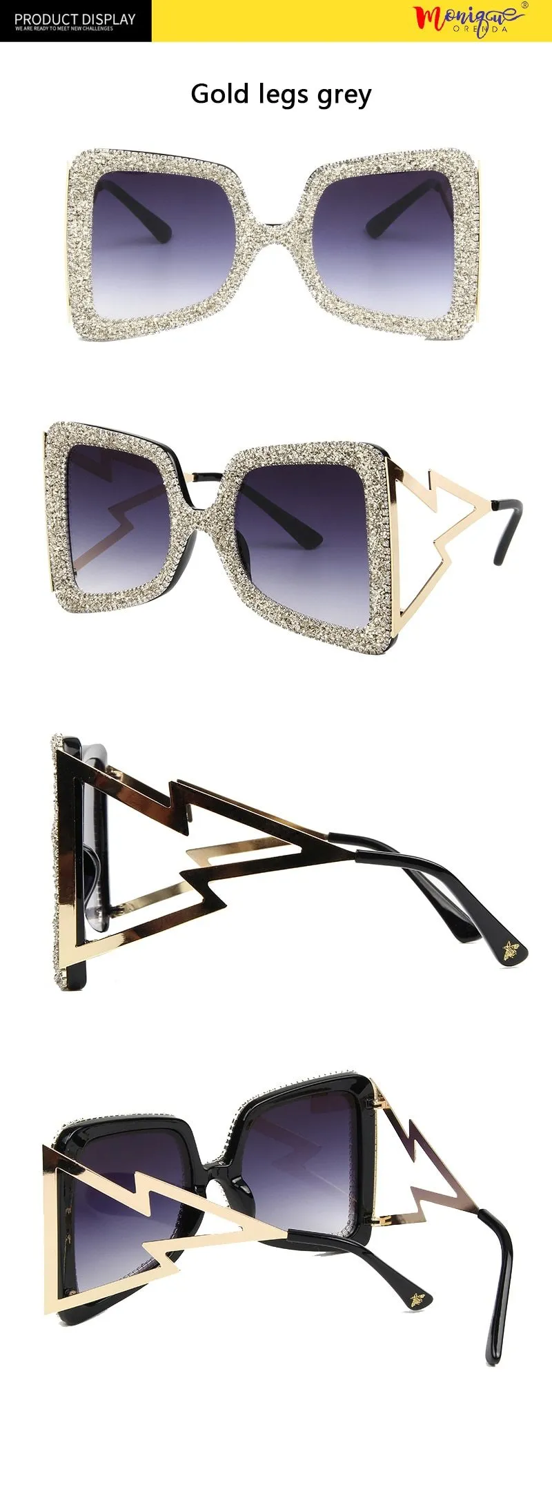 Vintage Women's Bling Stones Big Wide Temple Oversize Sunglasses