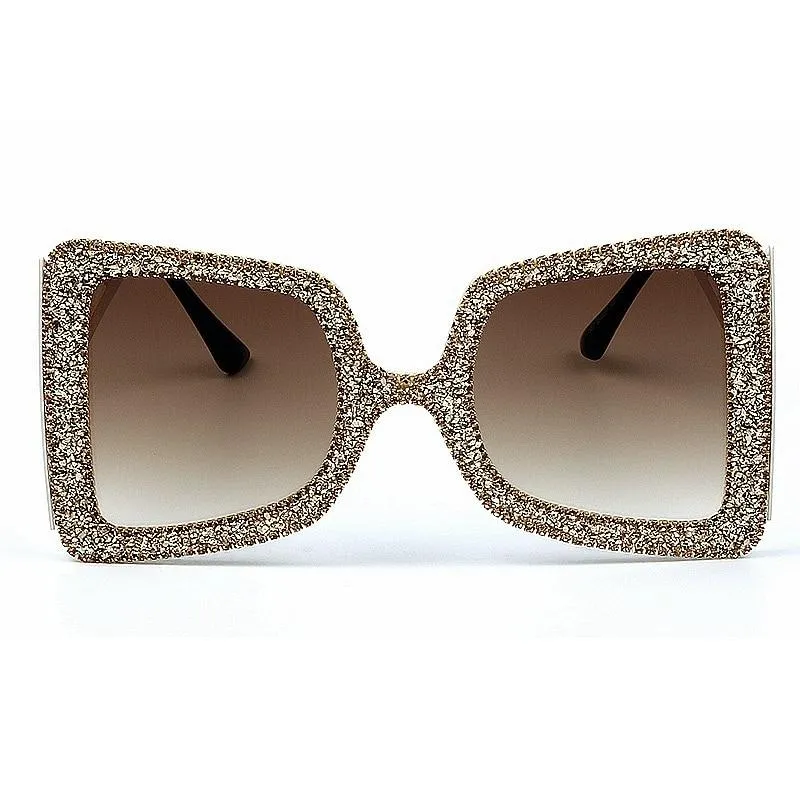 Vintage Women's Bling Stones Big Wide Temple Oversize Sunglasses