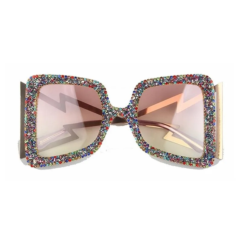 Vintage Women's Bling Stones Big Wide Temple Oversize Sunglasses
