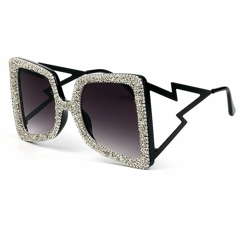 Vintage Women's Bling Stones Big Wide Temple Oversize Sunglasses