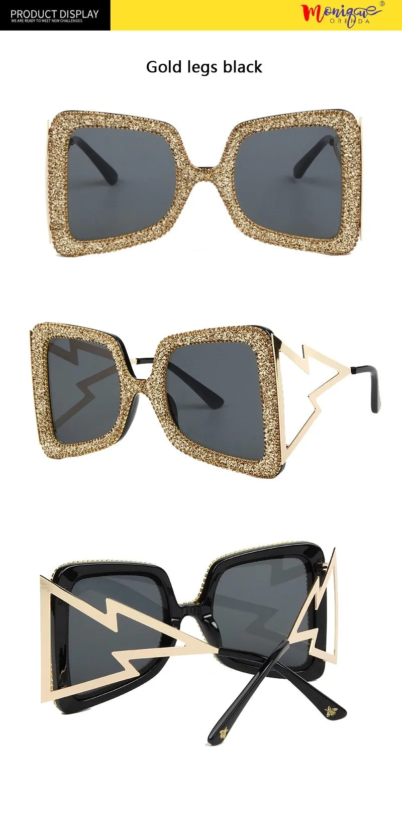 Vintage Women's Bling Stones Big Wide Temple Oversize Sunglasses