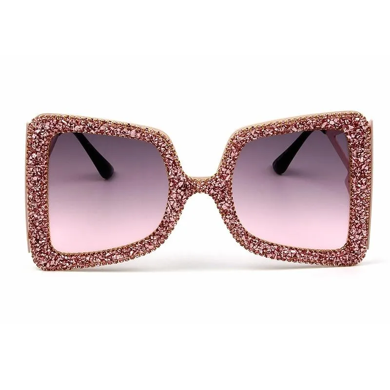 Vintage Women's Bling Stones Big Wide Temple Oversize Sunglasses