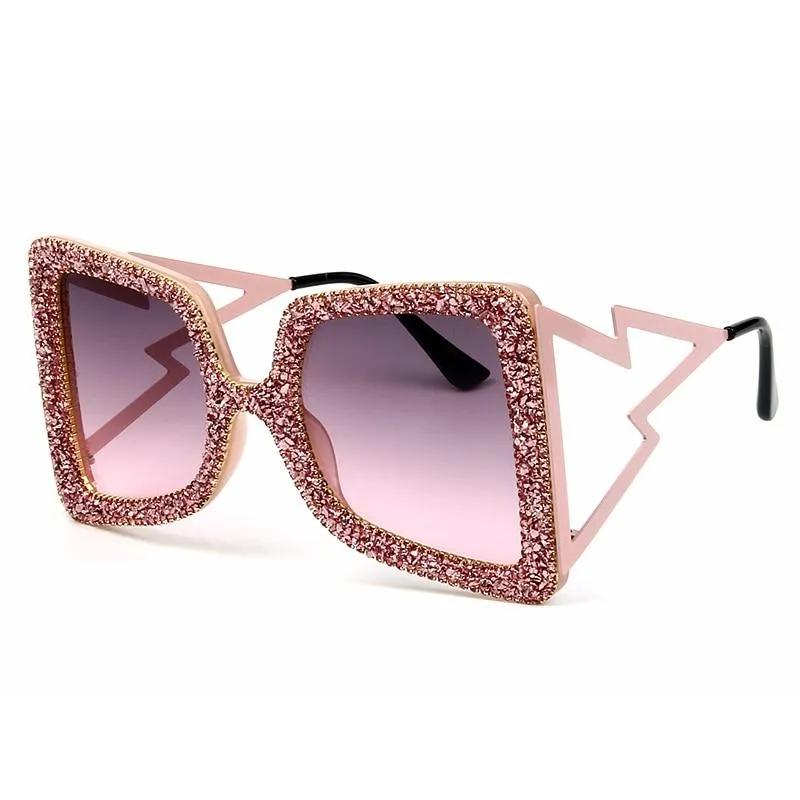 Vintage Women's Bling Stones Big Wide Temple Oversize Sunglasses